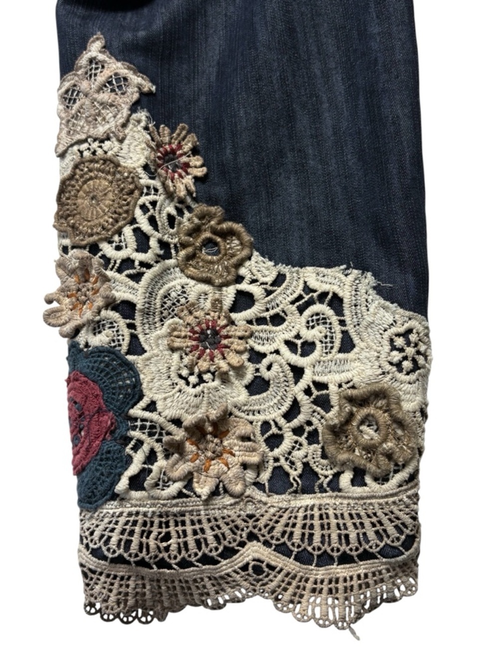 Chicos Embroidered Lace Denim Jacket Duster • Size 2 /US L • 3/4 Sleeve - Picture 8 of 15